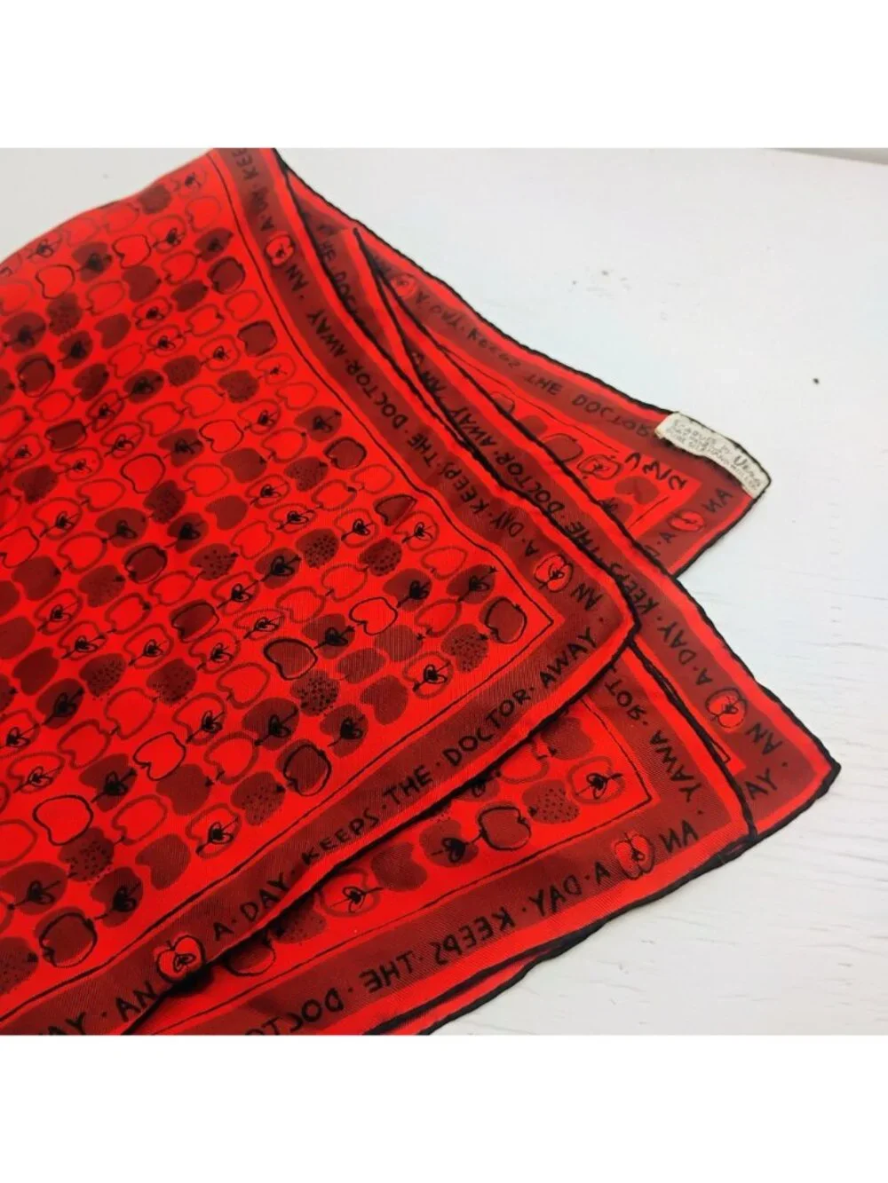 Vtg 1960's Vera Neumann Pure Silk Red Apple A Day Keeps The Doctor Away Scarf